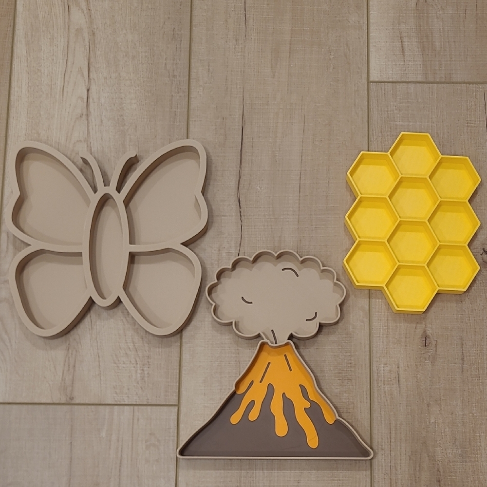3d Eco Printed Sensory Play Trays Volcano Honeycomb Butterfly Nature Based Toys